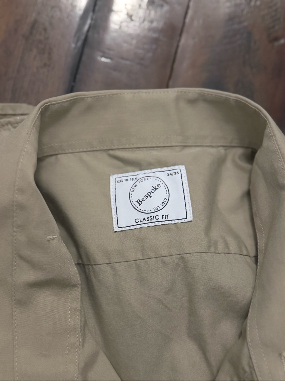 Bespoke New York Classic Fit Dress Shirt — Khaki/Tan, Long Sleeve, XXL